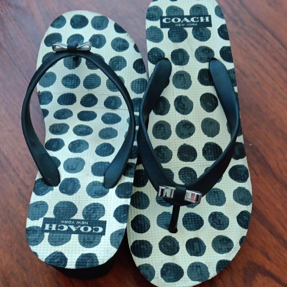 Coach Black and White Polka Dot Thong Sandals